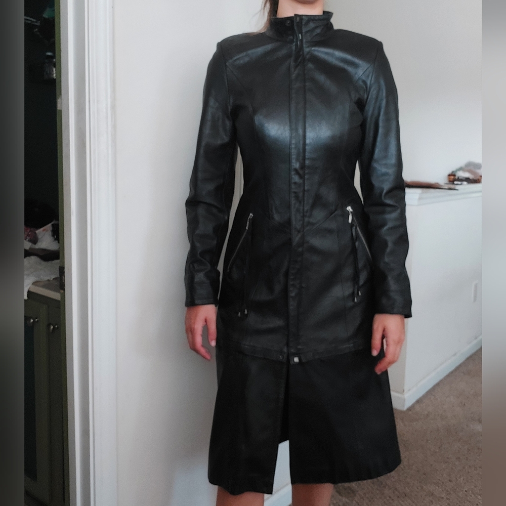 Leather 100% coat jacket womens S zipper